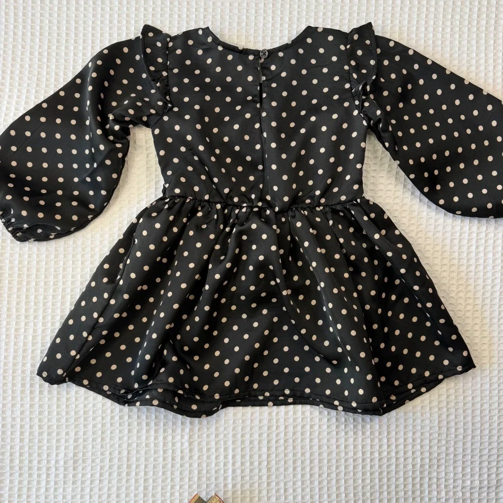 Baby Gap Toddler Girls Black Polka‎ Dot Satin Smocked Ruffle Dress 2 Years 2T